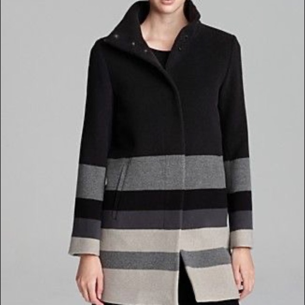 Max Mara virgin wool black and gray striped coat size 12